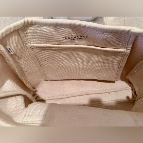 Tory Burch Cream Canvas Mini Mercer Tote with Navy Logo - Picture 7 of 10